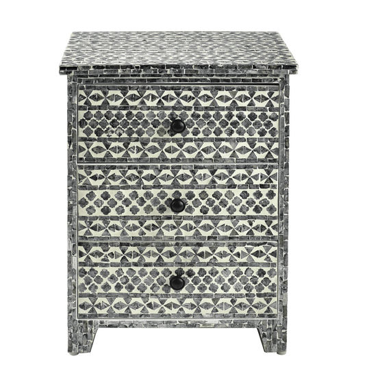 SANTA FE SIDE SHELL INLAY 3 DRAWER SIDE TABLE/BEDSIDE TABLE - MyChocolateWood