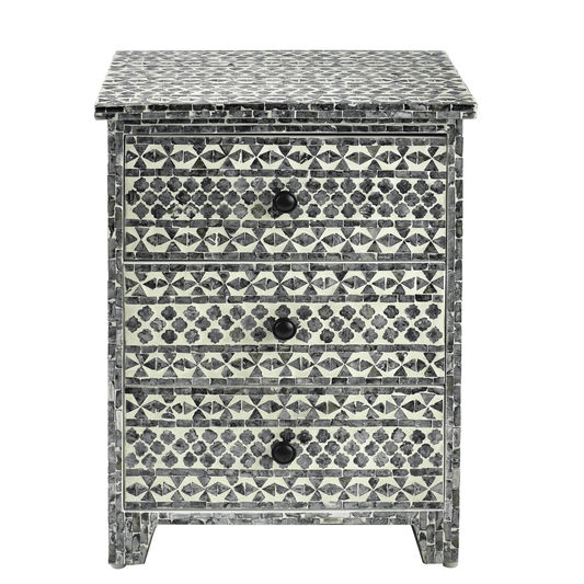SANTA FE SIDE SHELL INLAY 3 DRAWER SIDE TABLE/BEDSIDE TABLE