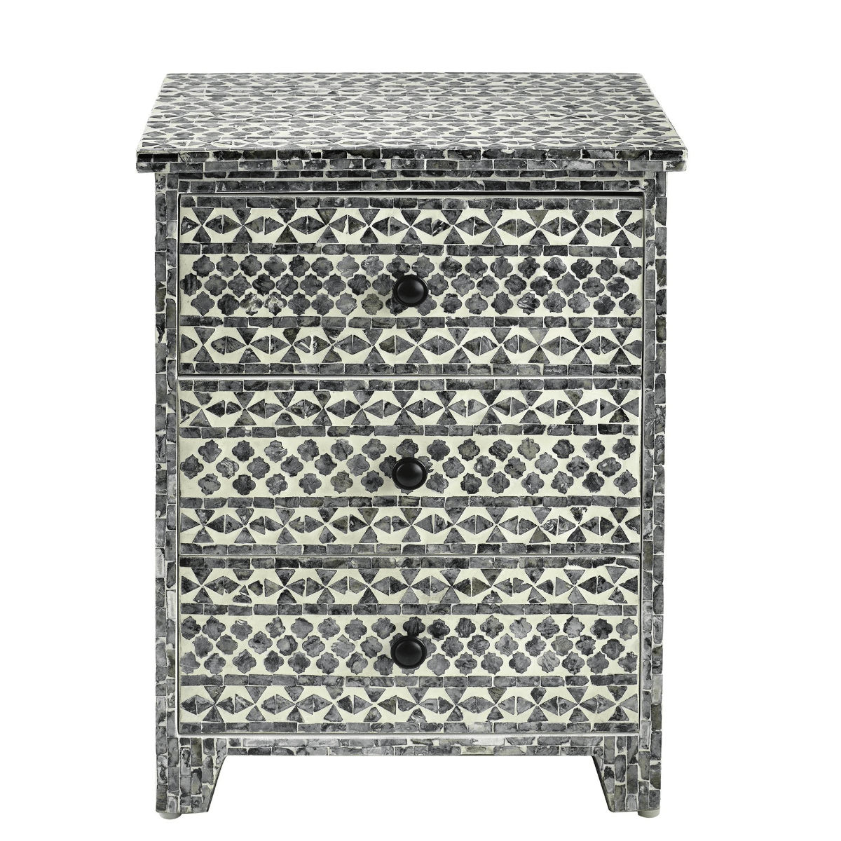 SANTA FE SIDE SHELL INLAY 3 DRAWER SIDE TABLE/BEDSIDE TABLE - MyChocolateWood