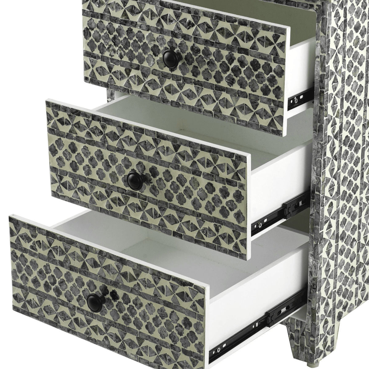 SANTA FE SIDE SHELL INLAY 3 DRAWER SIDE TABLE/BEDSIDE TABLE - MyChocolateWood