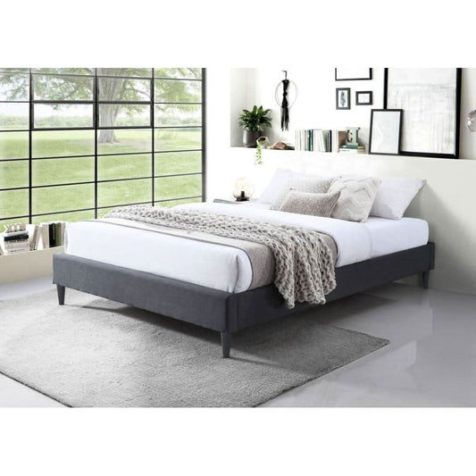 SASHA FABRIC QUEEN BED BASE IN MID GREY - MyChocolateWood
