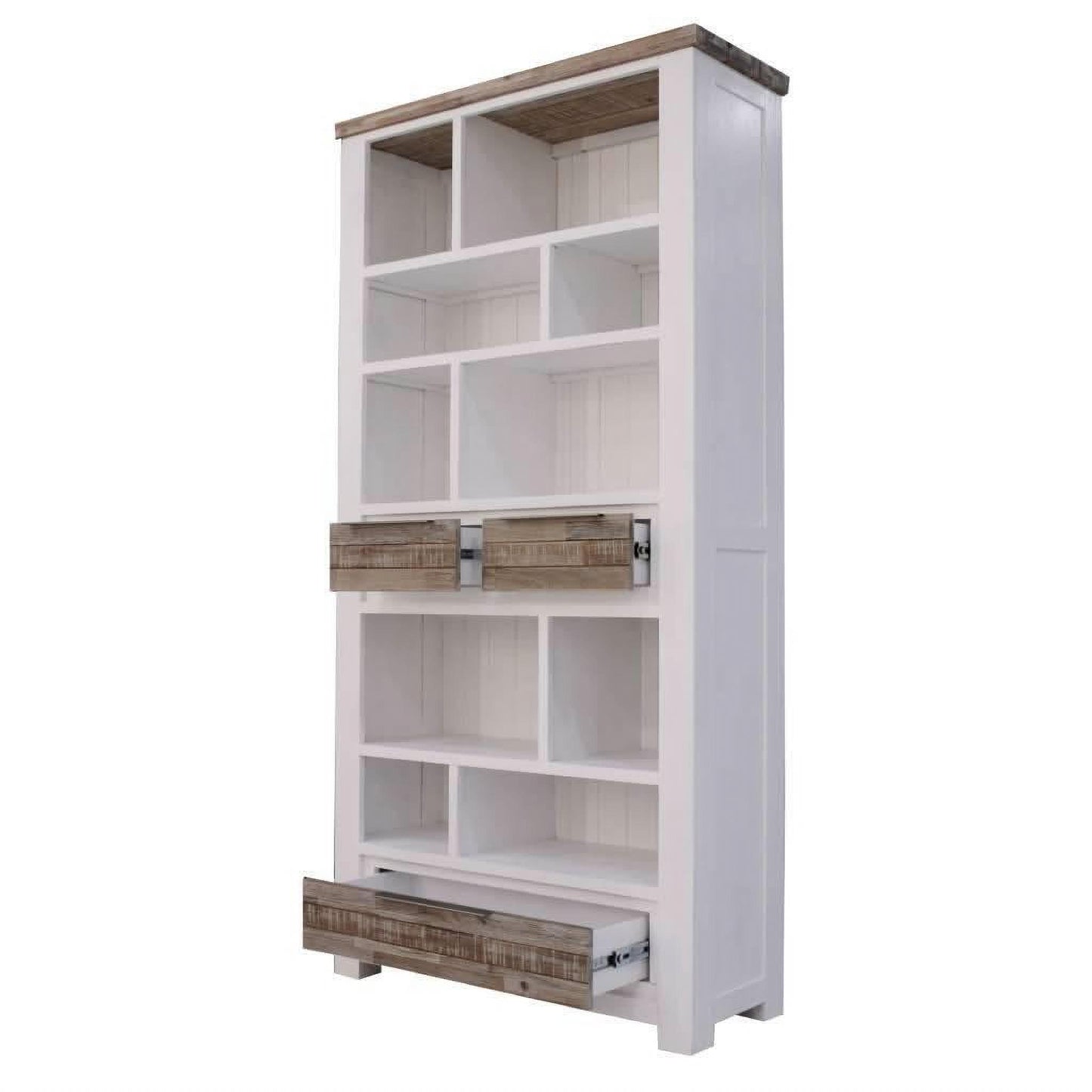 SCARBRO HAMPTONS SOLID ACACIA TIMBER BOOKCASE WITH 3 DRAWERS