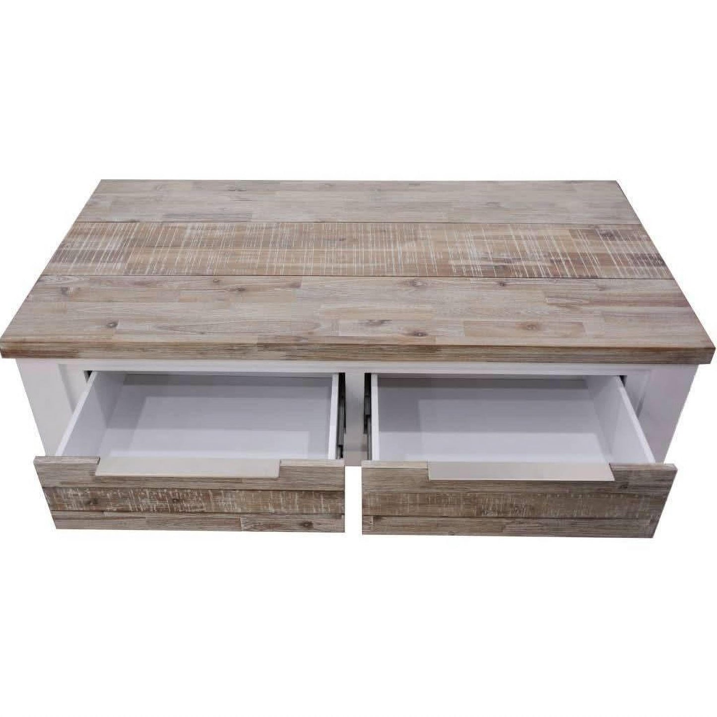 SCARBRO HAMPTONS SOLID ACACIA TIMBER COFFEE TABLE WITH 2 DRAWERS