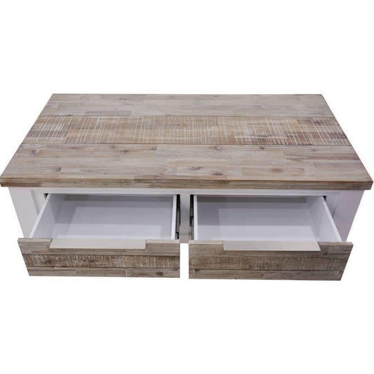 SCARBRO HAMPTONS SOLID ACACIA TIMBER COFFEE TABLE WITH 2 DRAWERS