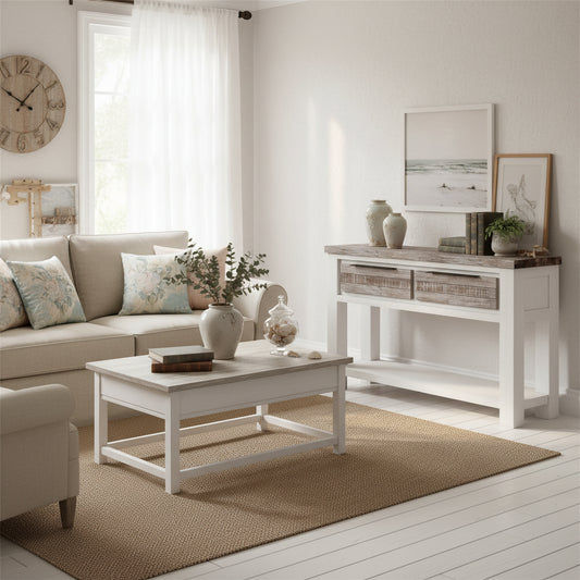 SCARBRO HAMPTONS SOLID ACACIA TIMBER CONSOLE TABLE WITH 2 DRAWERS - MyChocolateWood