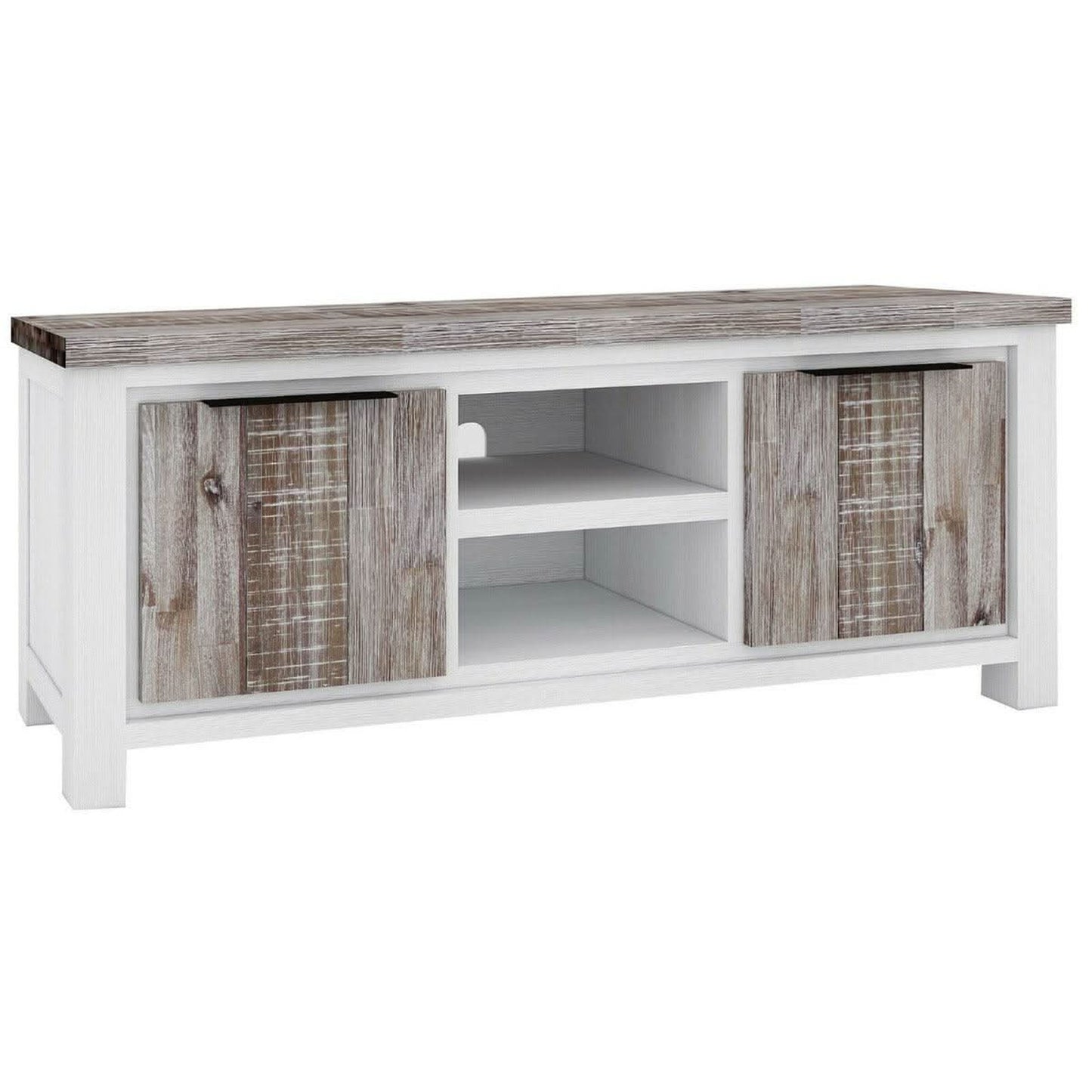 SCARBRO HAMPTONS SOLID ACACIA TIMBER TV/ENTERTAINMENT UNIT 2 DOORS & 2 SHELVES 176CM