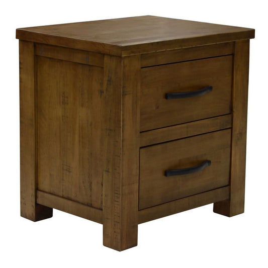 SCOTTI SOLID PINE 2 DRAWER BEDSIDE TABLE NIGHTSTAND AGED SUNDRIED ASH COLOUR - MyChocolateWood