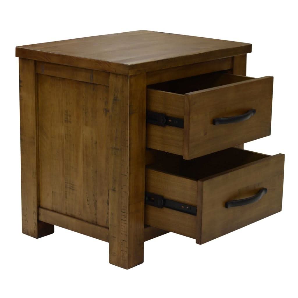 SCOTTI SOLID PINE 2 DRAWER BEDSIDE TABLE NIGHTSTAND AGED SUNDRIED ASH COLOUR - MyChocolateWood