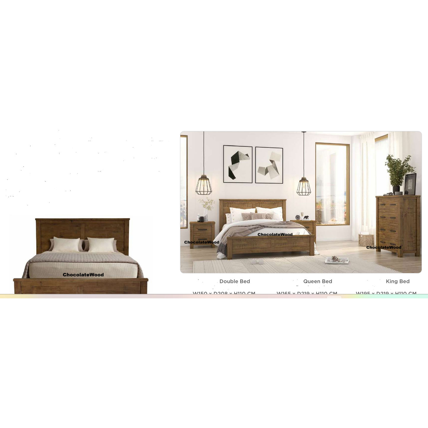 Scotti Solid Pine Bed in Aged Sundried Ash, King - Chocolate Wood