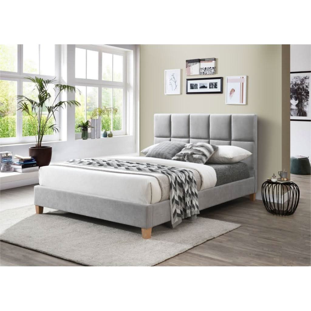 SCRIVENS FABRIC QUEEN BED IN MIST GREY - MyChocolateWood