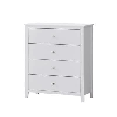 SELENE RUBBERWOOD 4-DRAWER TALLBOY 4-DRAWER CHEST OF DRAWERS WHITE - MyChocolateWood