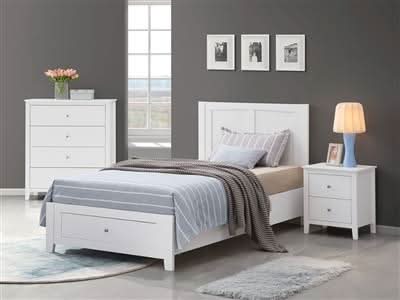 SELENE RUBBERWOOD 4 PIECE BEDROOM SUITE: 1-DRAWER KING SINGLE BED 2BEDSIDE TABLE 1 TALLBOY - MyChocolateWood