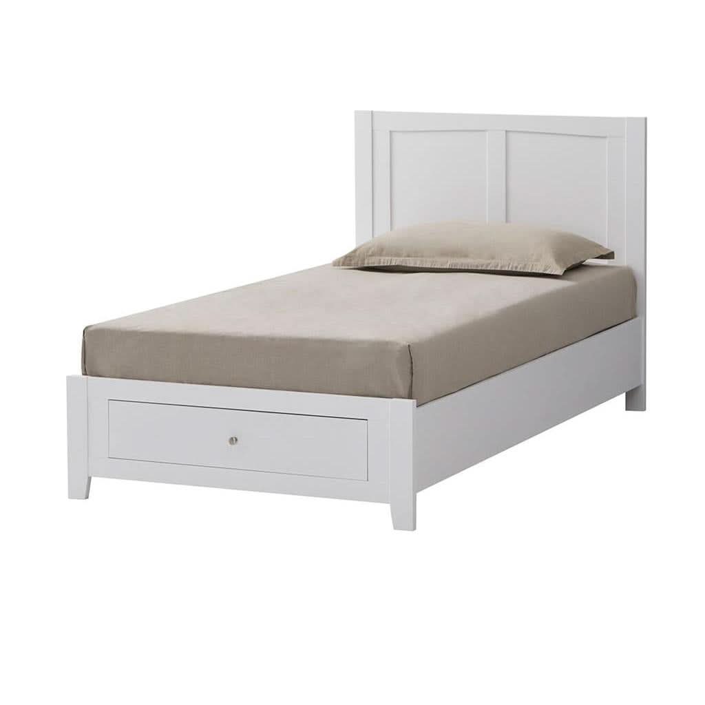 SELENE RUBBERWOOD KING SINGLE BED WITH 1 DRAWER WHITE - MyChocolateWood