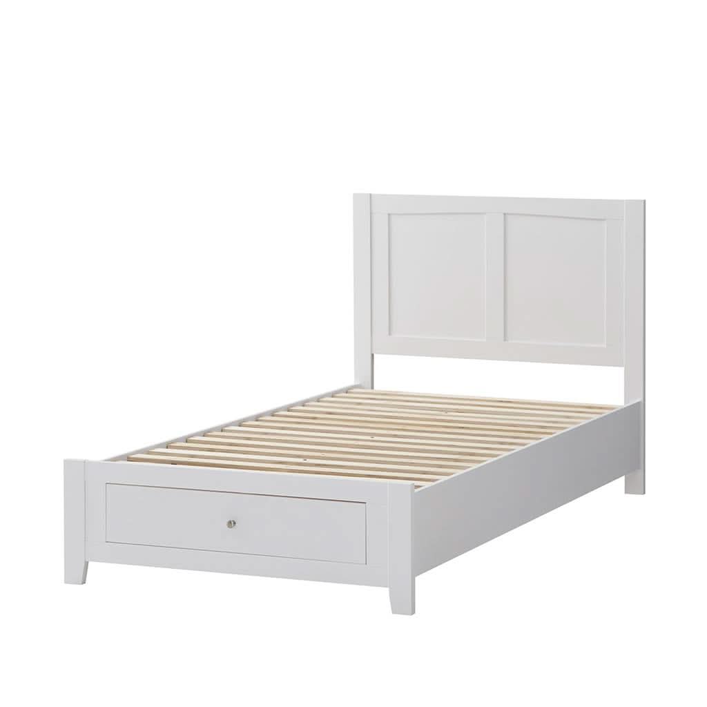 SELENE RUBBERWOOD KING SINGLE BED WITH 1 DRAWER WHITE - MyChocolateWood