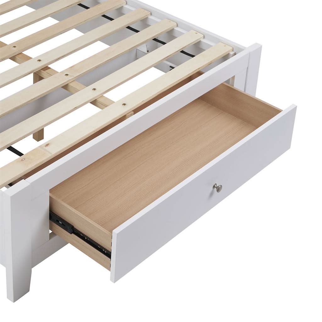 SELENE RUBBERWOOD KING SINGLE BED WITH 1 DRAWER WHITE - MyChocolateWood