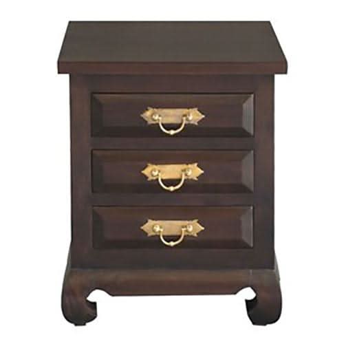Seoul Solid Mahogany 3-Drawer Bedside Table in Chocolate - Chocolate Wood