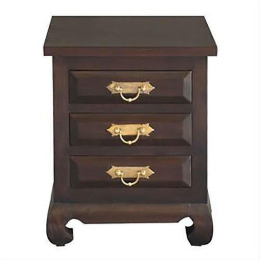 Seoul Solid Mahogany 3-Drawer Bedside Table in Chocolate - Chocolate Wood