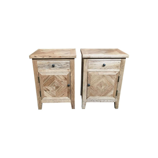SET OF 2 X DUTCHY FRENCH PROVINCIAL STYLE BEDSIDE TABLES 1 DOOR & 1 DRAWER WITH PARQUETRY PATTERN 50 CM - MyChocolateWood