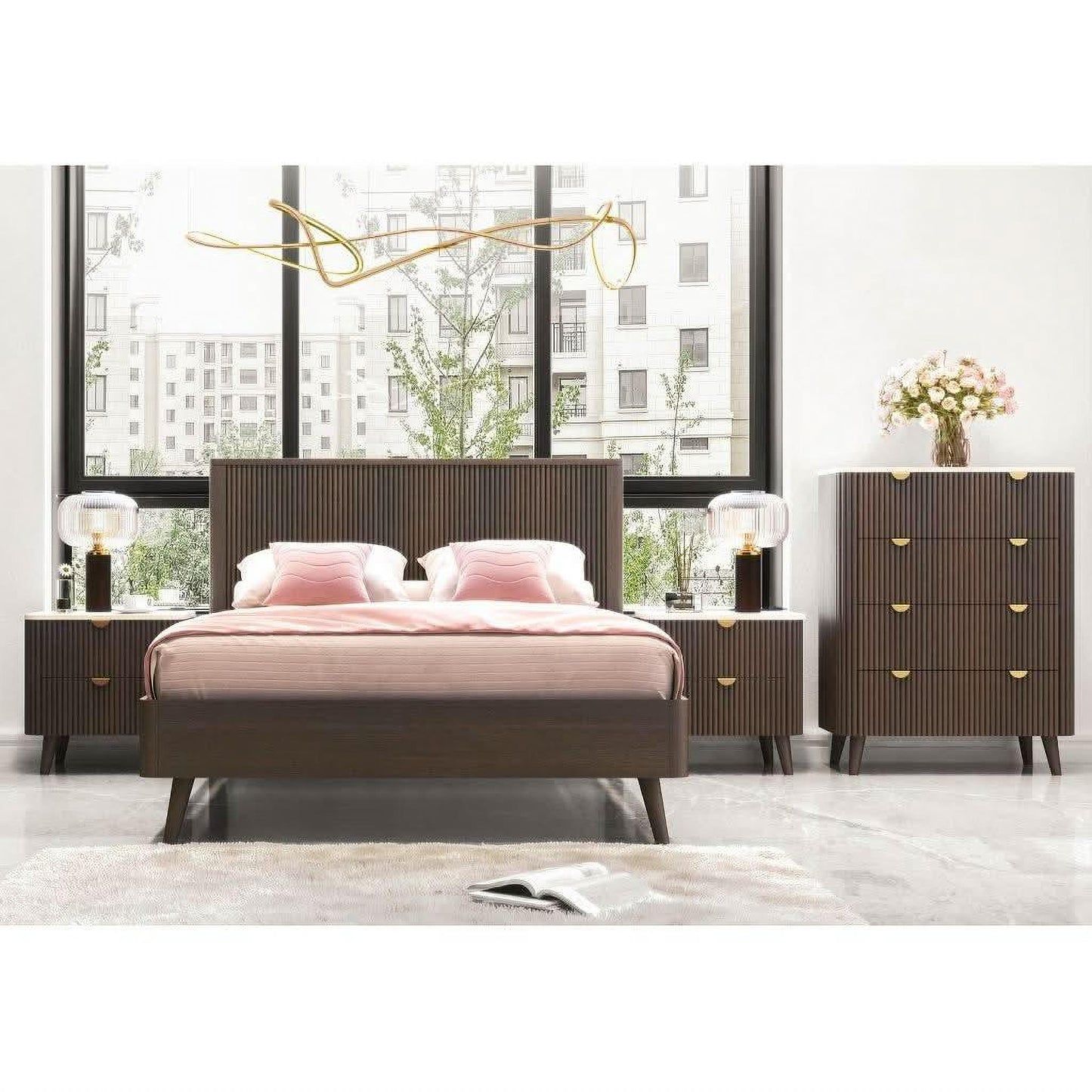 Severin Solid & Veneer Malaysian Hardwood Queen Bedroom Suite in Walnut