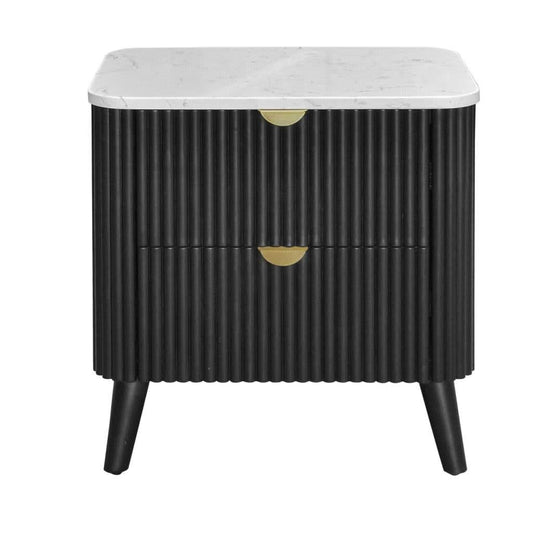 SEVERIN SOLID & VENEER MALAYSIAN HARDWOOD 2-DRAWER BEDSIDE TABLE BLACK - MyChocolateWood