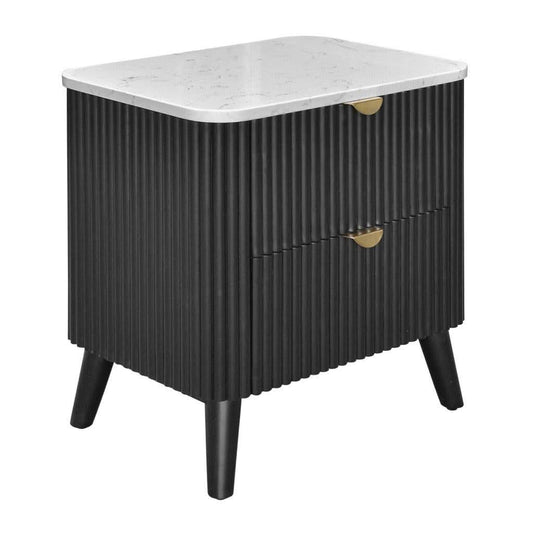 SEVERIN SOLID & VENEER MALAYSIAN HARDWOOD 2-DRAWER BEDSIDE TABLE BLACK - MyChocolateWood