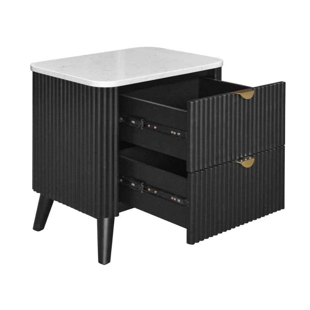 Severin 2-Drawer Bedside Table in Black - Chocolate Wood