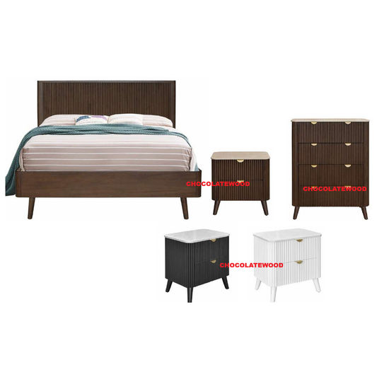 SEVERIN SOLID & VENEER MALAYSIAN HARDWOOD 2-DRAWER BEDSIDE TABLE WALNUT - MyChocolateWood