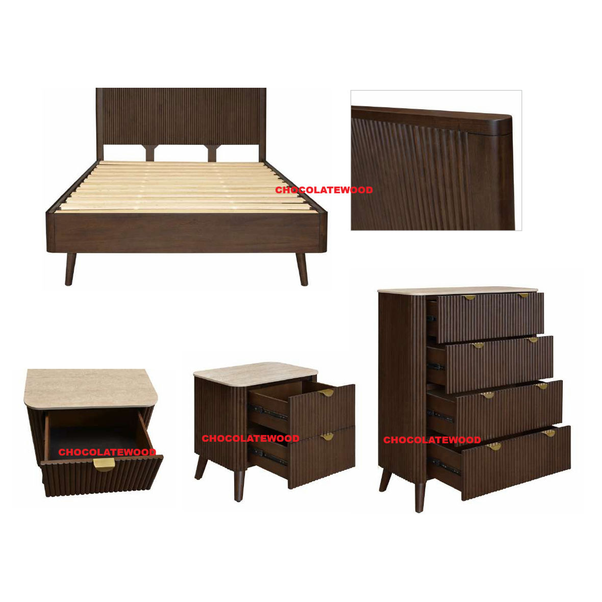 SEVERIN SOLID & VENEER MALAYSIAN HARDWOOD 2-DRAWER BEDSIDE TABLE WALNUT - MyChocolateWood
