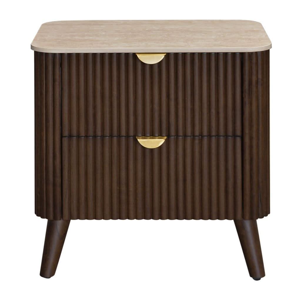 SEVERIN SOLID & VENEER MALAYSIAN HARDWOOD 2-DRAWER BEDSIDE TABLE WALNUT - MyChocolateWood