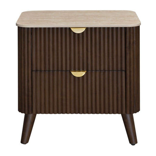 SEVERIN SOLID & VENEER MALAYSIAN HARDWOOD 2-DRAWER BEDSIDE TABLE WALNUT - MyChocolateWood