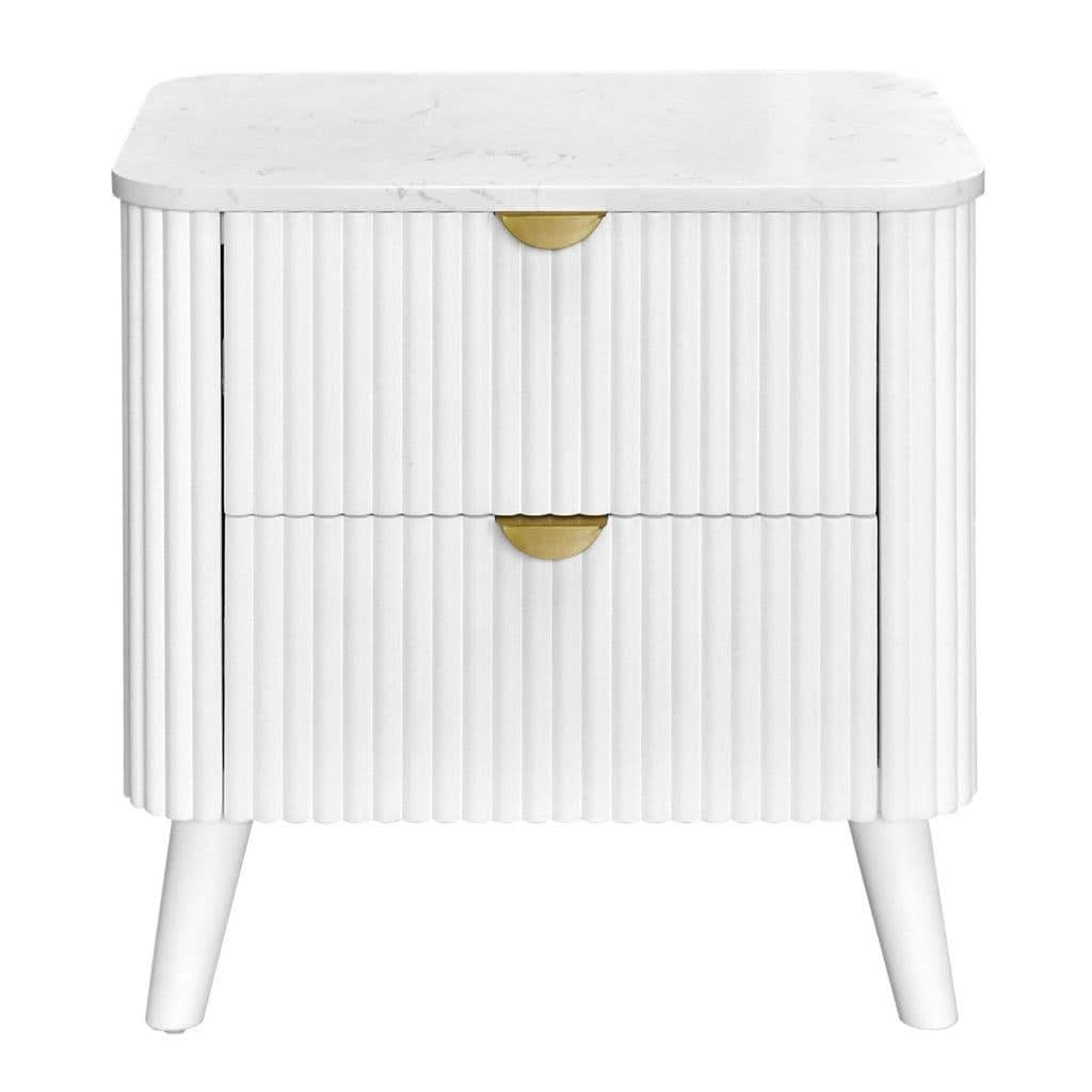 Severin 2-Drawer Bedside Table in White - Chocolate Wood