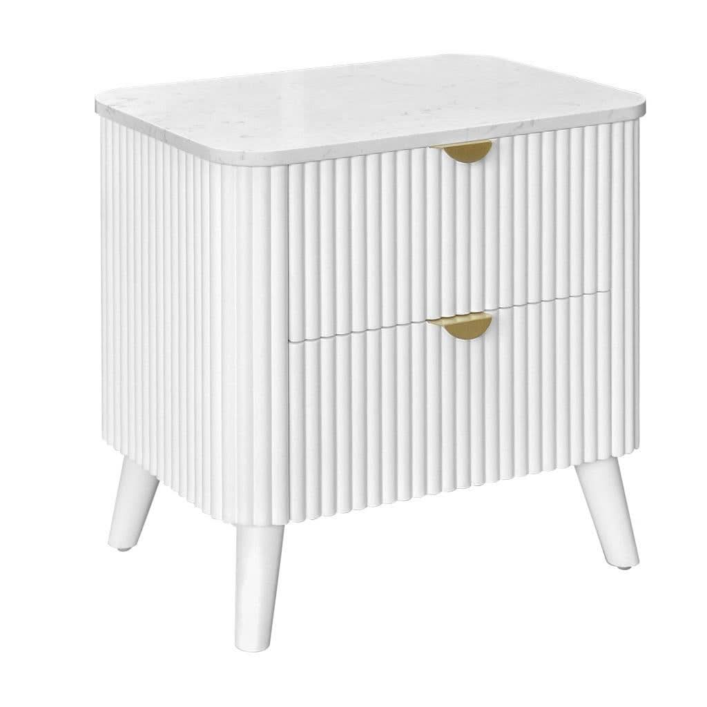 Severin 2-Drawer Bedside Table in White - Chocolate Wood