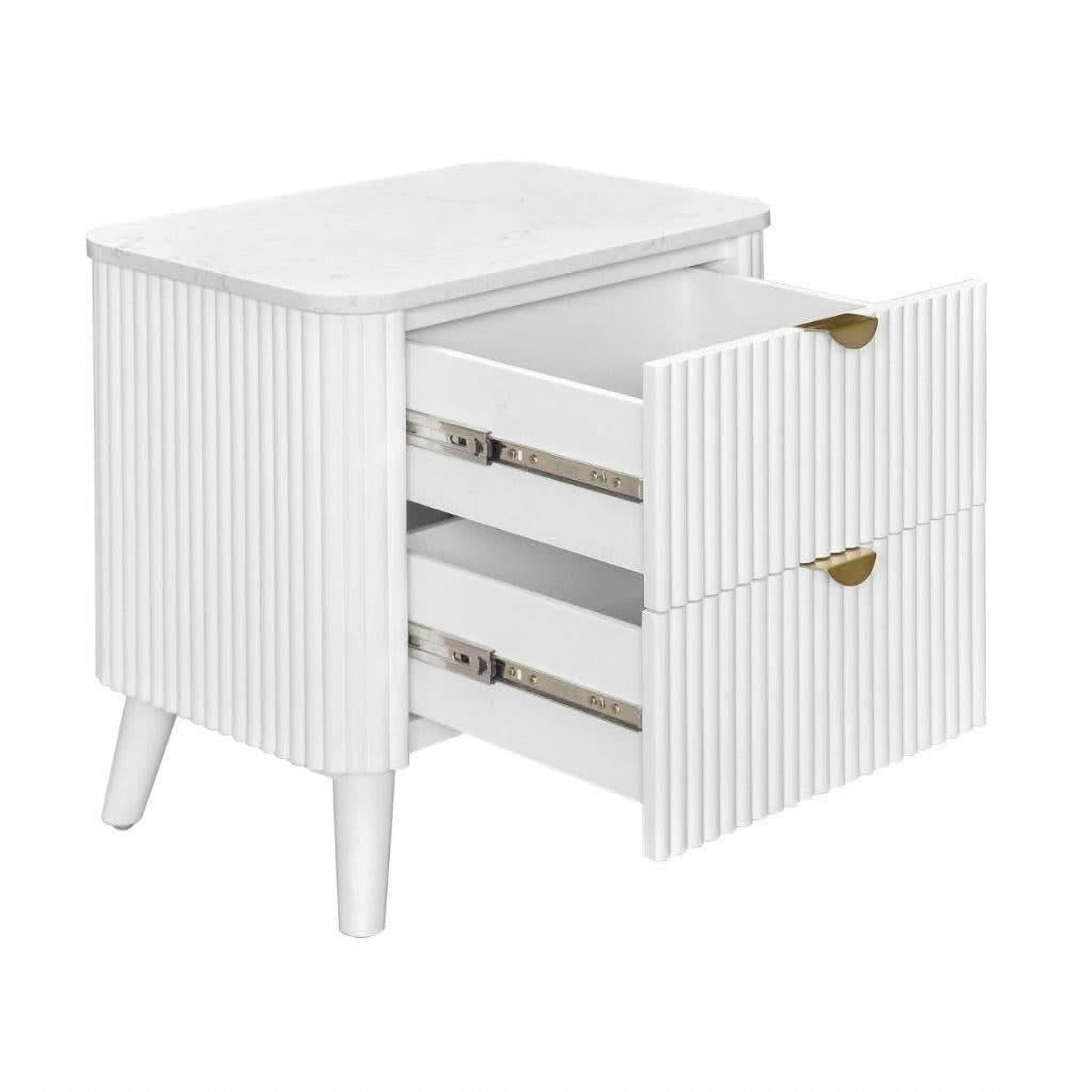Severin 2-Drawer Bedside Table in White - Chocolate Wood