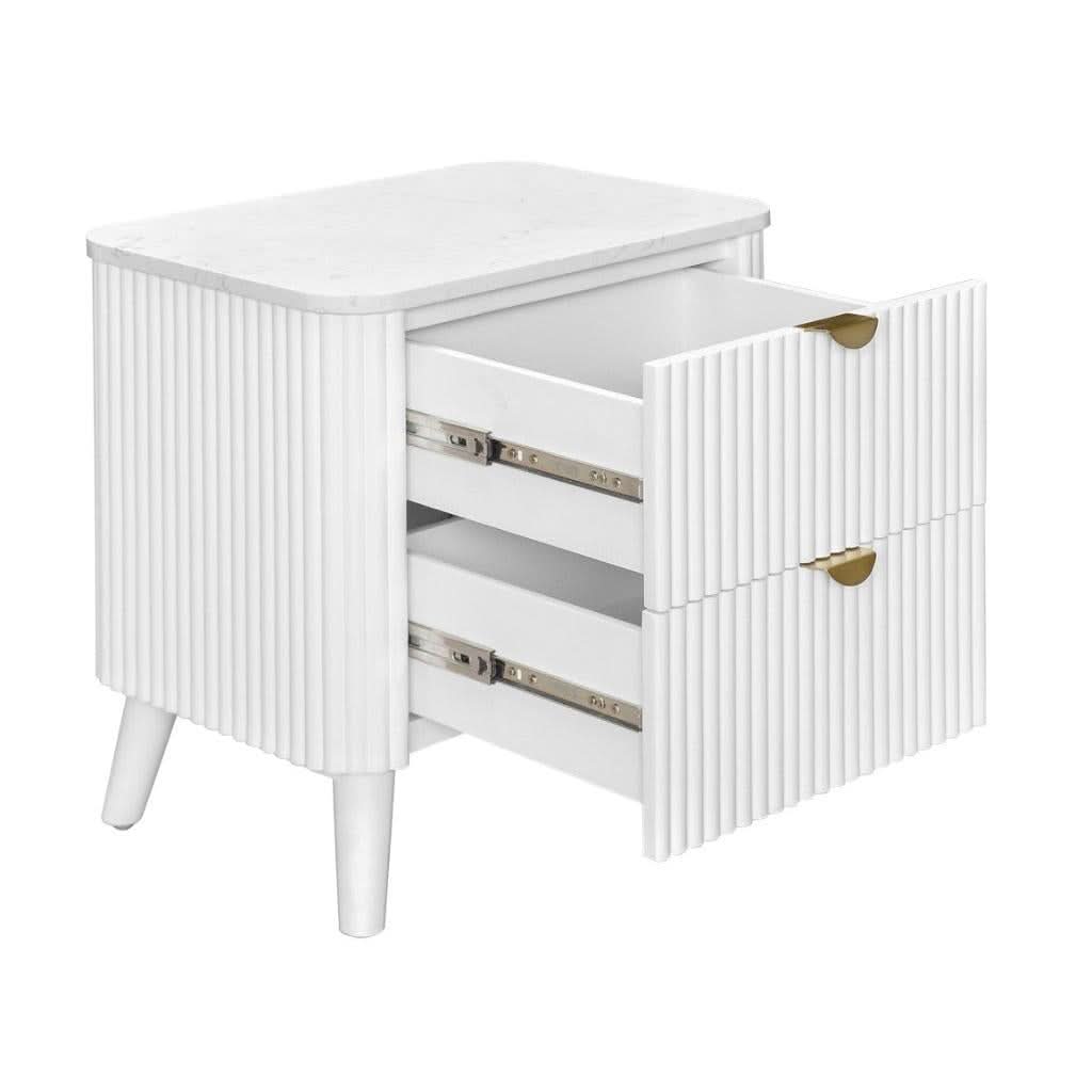 Severin 2-Drawer Bedside Table in White - Chocolate Wood