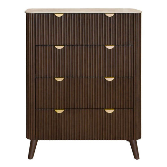 SEVERIN SOLID & VENEER MALAYSIAN HARDWOOD 4 DRAWER TALLBOY/ 4 DRAWER CHEST OF DRAWERS WALNUT - MyChocolateWood