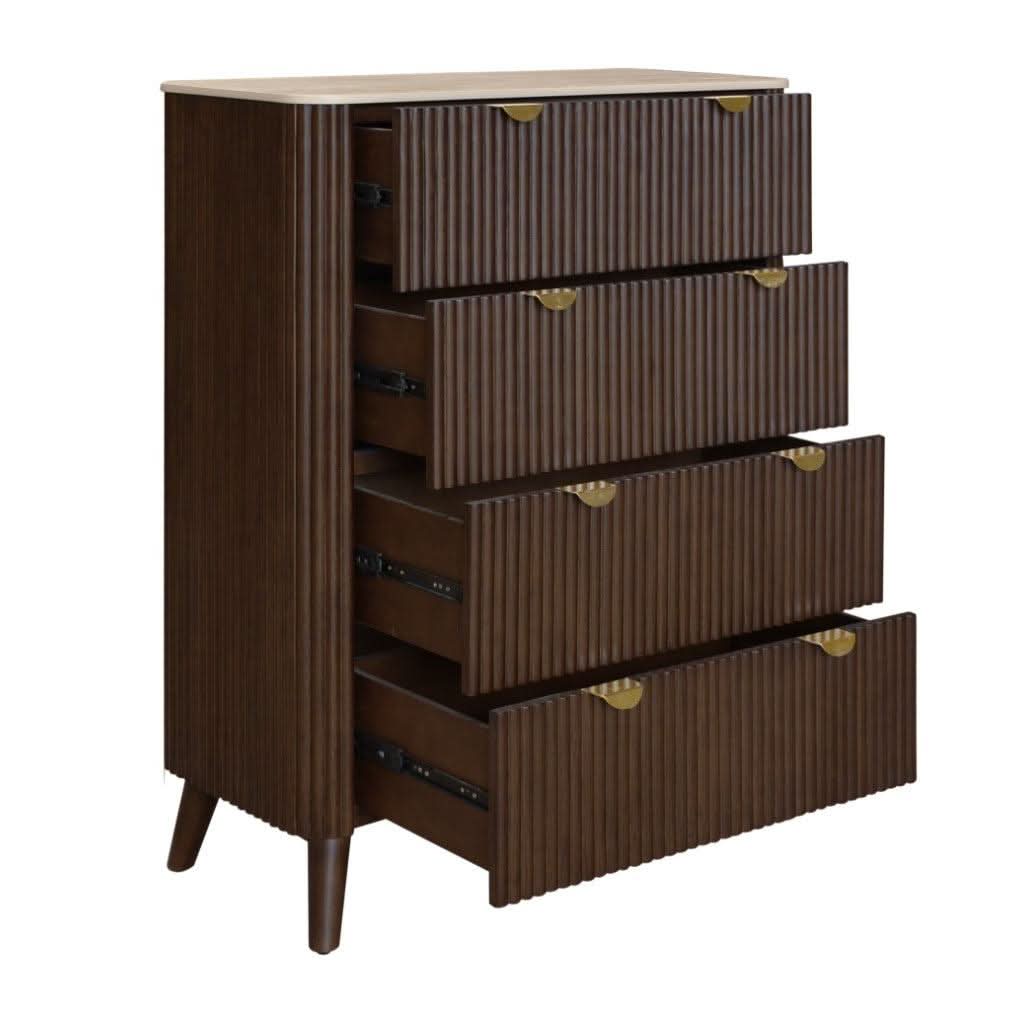 SEVERIN SOLID & VENEER MALAYSIAN HARDWOOD 4 DRAWER TALLBOY/ 4 DRAWER CHEST OF DRAWERS WALNUT - MyChocolateWood