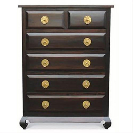 Shandong Solid Mahogany 6-Drawer Tallboy in Chocolate - Chocolate Wood