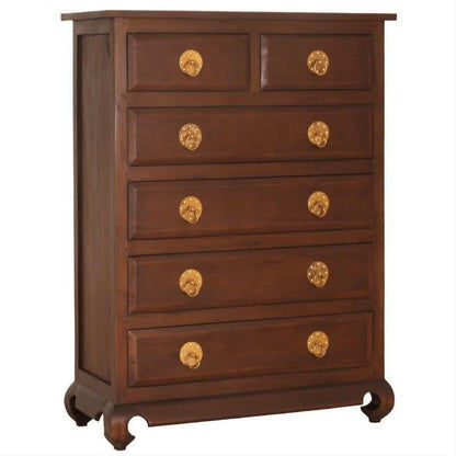 SHANDONG SOLID MAHOGANY TIMBER 6 DRAWER TALLBOY/CHEST OF 6 DRAWERS - MAHOGANY COLOUR