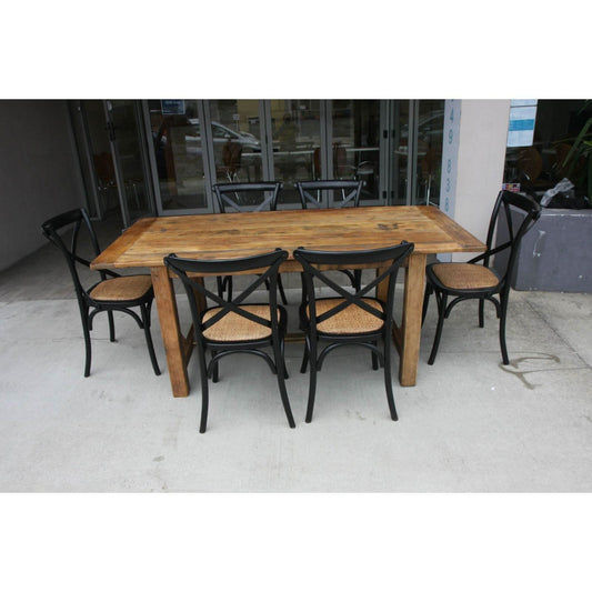 SHANGHAI FARMHOUSE RUSTIC PROVINCIAL HAMPTON STYLE DINING SET (TABLE + 6 CHAIRS IN BLACK) - MyChocolateWood