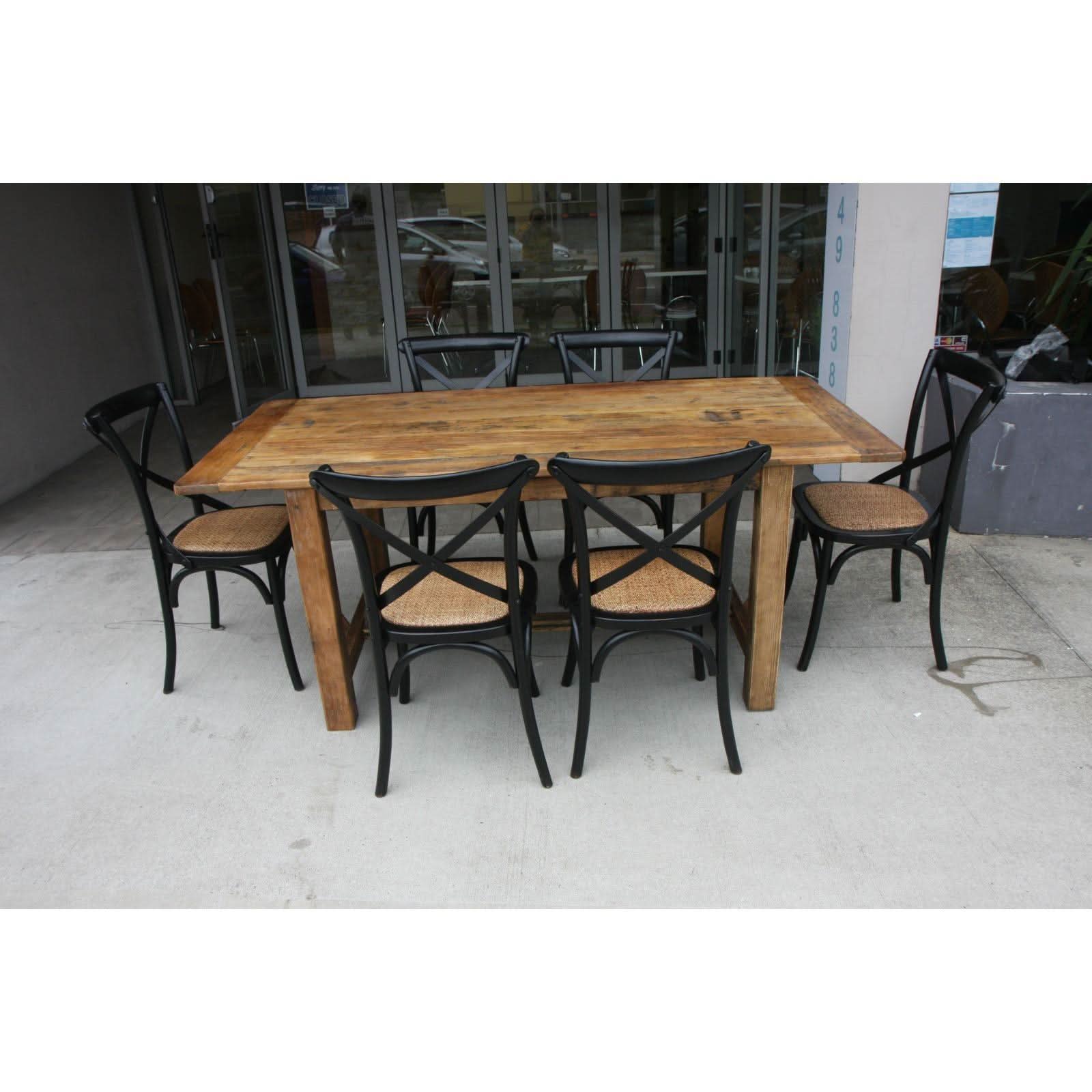 SHANGHAI FARMHOUSE RUSTIC PROVINCIAL HAMPTON STYLE DINING SET (TABLE + 6 CHAIRS IN BLACK) - MyChocolateWood