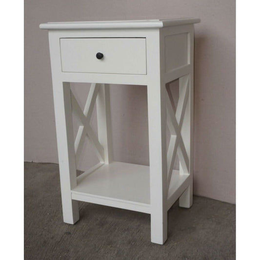 SHEBA SOLID MAHOGANY BEDSIDE TABLE/NIGHTSTAND WITH 1 DRAWER & AND 1 SHELF IN SOLID WHITE - MyChocolateWood