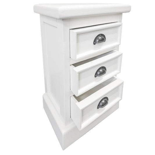 SHEBA SOLID MAHOGANY BEDSIDE TABLE/NIGHTSTAND WITH 3 DRAWERS IN WHITE - MyChocolateWood
