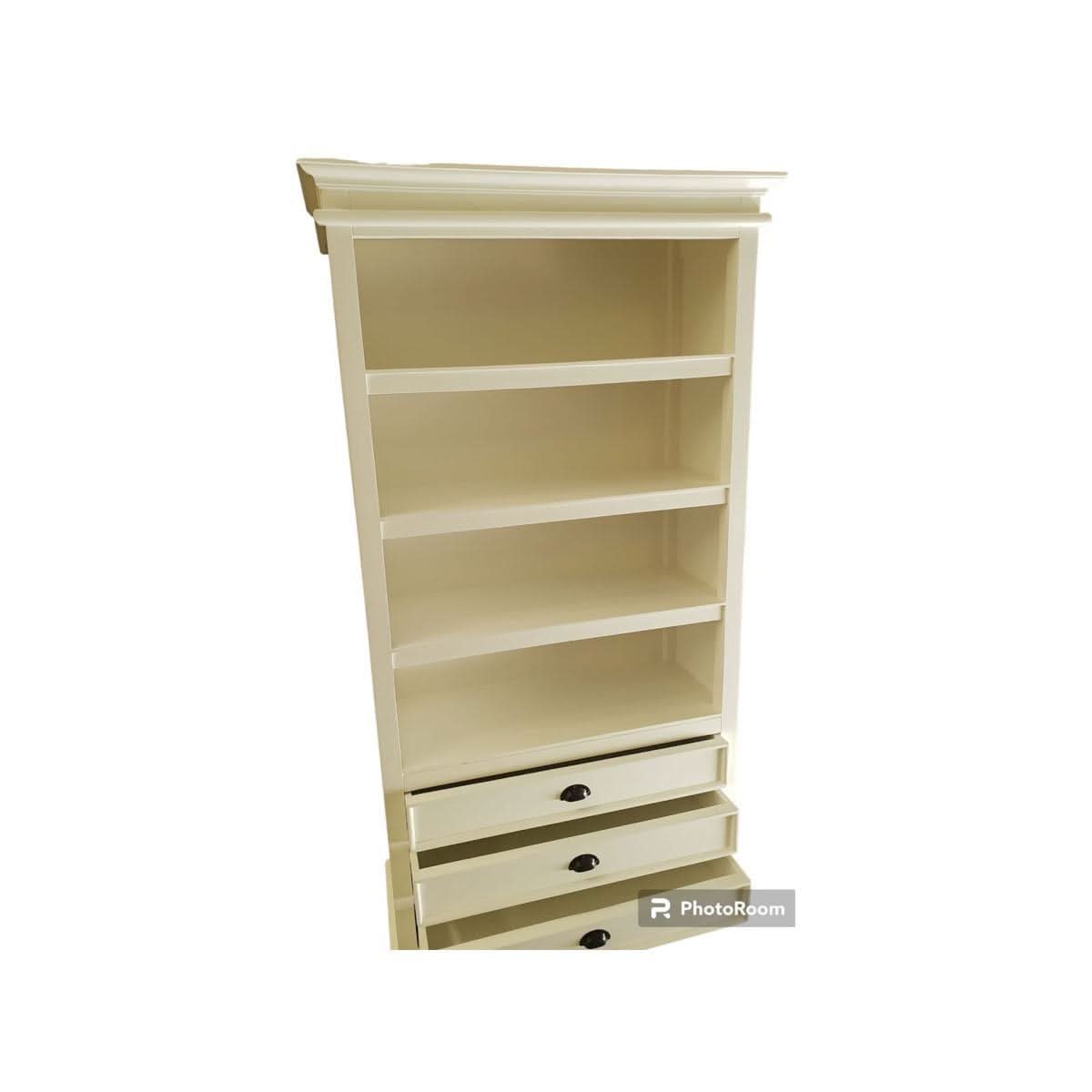 SHEBA SOLID MAHOGANY BOOKCASE BOOKSHELF 4 SHELVES/3 DRAWERS - WHITE - MyChocolateWood