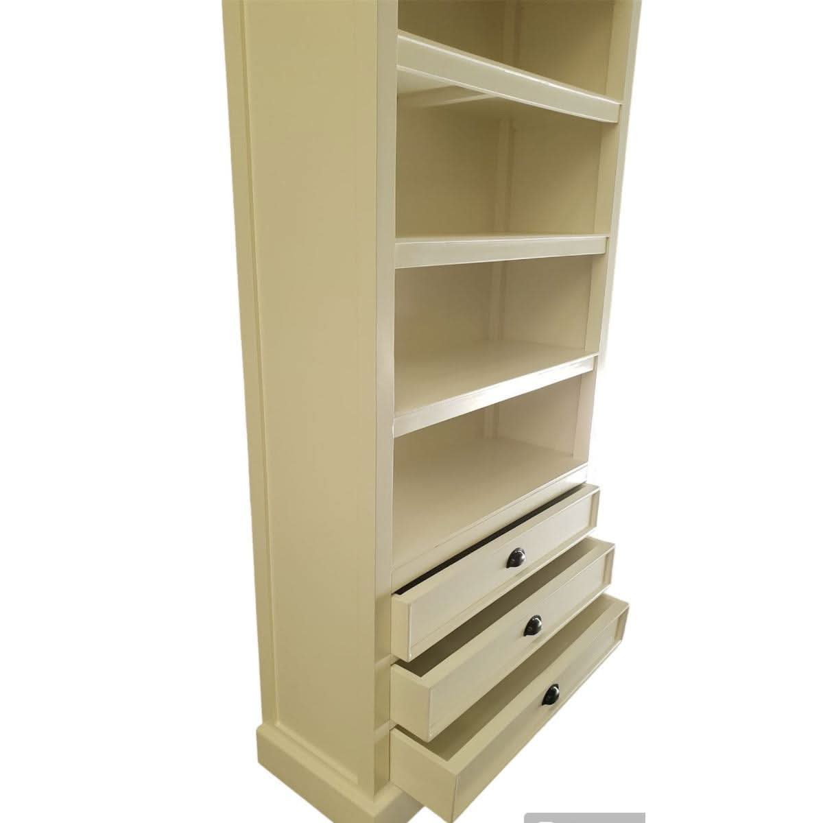SHEBA SOLID MAHOGANY BOOKCASE BOOKSHELF 4 SHELVES/3 DRAWERS - WHITE - MyChocolateWood