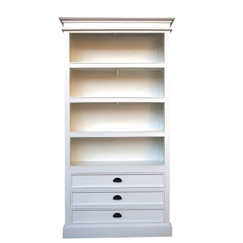 SHEBA SOLID MAHOGANY BOOKCASE BOOKSHELF 4 SHELVES/3 DRAWERS - WHITE - MyChocolateWood