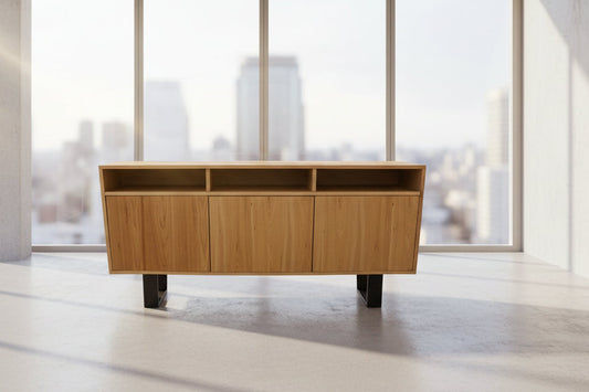 SHERINGHAM ELM TIMBER 2-DOOR 3-DRAWER BUFFET SIDEBOARD NATURAL - MyChocolateWood