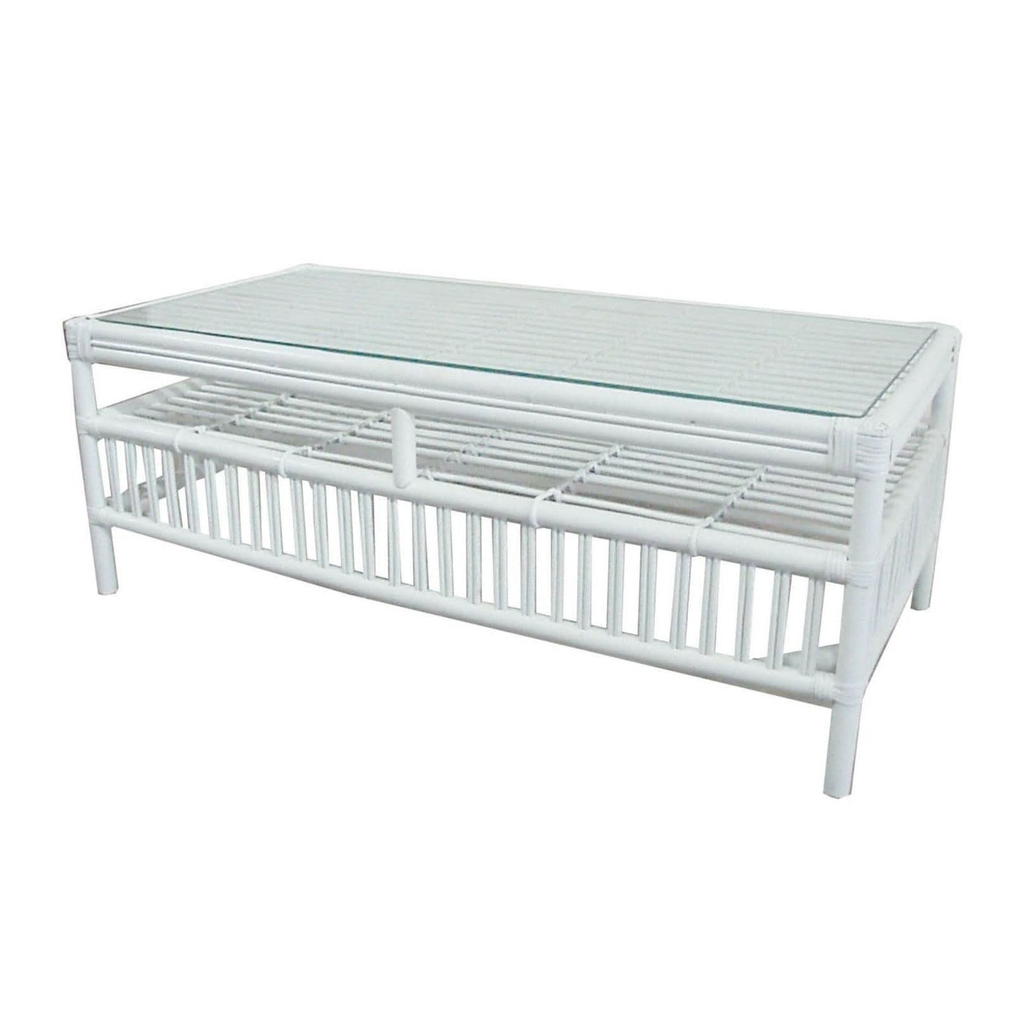 SHIPTON GLASS TOP RATTAN COFFEE TABLE IN WHITE