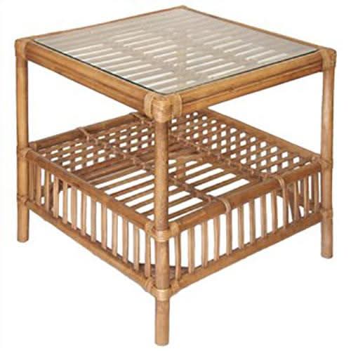 SHIPTON GLASS TOP RATTAN SIDE TABLE IN TOBACCO - MyChocolateWood