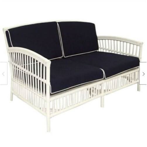 SHIPTON HAMPTONS RATTAN 2.5 SEATER SOFA SETTEE COUCH IN WHITE/NAVY CUSHION - MyChocolateWood