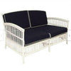 SHIPTON HAMPTONS RATTAN 2.5 SEATER SOFA SETTEE COUCH IN WHITE/NAVY CUSHION